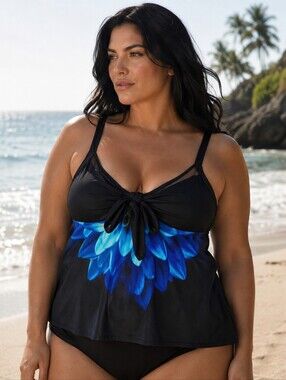 Womens black plus size 4x tankini swim bathing suit top swimsuit tops Floral